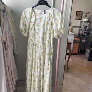 H&M puff sleeve floral midi dress